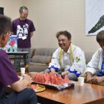 上場の仕上がり大栄西瓜、ラッキョウ 北栄町長に表敬訪問